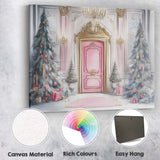 Luxury Pink Christmas Entrance Elegant Festive Door Watercolour Canvas Wall Art Print Decor Picture Ready to Hang