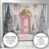 Luxury Pink Christmas Entrance Elegant Festive Door Watercolour Canvas Wall Art Print Decor Picture Ready to Hang