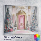 Luxury Pink Christmas Entrance Elegant Festive Door Watercolour Canvas Wall Art Print Decor Picture Ready to Hang
