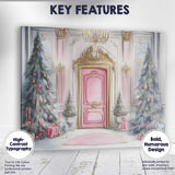 Luxury Pink Christmas Entrance Elegant Festive Door Watercolour Canvas Wall Art Print Decor Picture Ready to Hang
