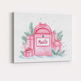 Pink Christmas Mailbox Watercolour Gift Boxes Festive Illustration Canvas Wall Art Print Decor Picture Ready to Hang