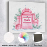 Pink Christmas Mailbox Watercolour Gift Boxes Festive Illustration Canvas Wall Art Print Decor Picture Ready to Hang