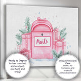 Pink Christmas Mailbox Watercolour Gift Boxes Festive Illustration Canvas Wall Art Print Decor Picture Ready to Hang