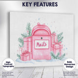Pink Christmas Mailbox Watercolour Gift Boxes Festive Illustration Canvas Wall Art Print Decor Picture Ready to Hang
