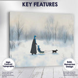 Minimalist Winter Family Sled Dog Snowy Woodland Watercolour Canvas Wall Art Print Decor Picture Ready to Hang