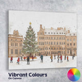 European Christmas Market Ice Skating Town Square Winter Scene Canvas Wall Art Print Decor Picture Ready to Hang
