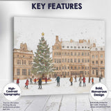 European Christmas Market Ice Skating Town Square Winter Scene Canvas Wall Art Print Decor Picture Ready to Hang