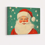 Retro Smiling Santa Claus Portrait Festive Holiday Illustration Canvas Wall Art Print Decor Picture Ready to Hang