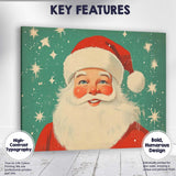 Retro Smiling Santa Claus Portrait Festive Holiday Illustration Canvas Wall Art Print Decor Picture Ready to Hang