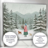 Scandinavian Winter Forest Woman With Dogs Snowy Landscape Canvas Wall Art Print Decor Picture Ready to Hang