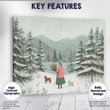 Scandinavian Winter Forest Woman With Dogs Snowy Landscape Canvas Wall Art Print Decor Picture Ready to Hang