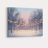 Soft Pastel Winter Woodland Fairy Lights Snowfall Canvas Wall Art Print Decor Picture Ready to Hang