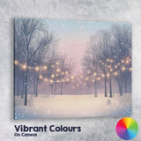 Soft Pastel Winter Woodland Fairy Lights Snowfall Canvas Wall Art Print Decor Picture Ready to Hang