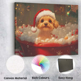 Cute Christmas Puppy Bubble Bath Santa Hat Festive Canvas Wall Art Print Decor Picture Ready to Hang