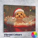 Cute Christmas Puppy Bubble Bath Santa Hat Festive Canvas Wall Art Print Decor Picture Ready to Hang
