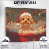 Cute Christmas Puppy Bubble Bath Santa Hat Festive Canvas Wall Art Print Decor Picture Ready to Hang