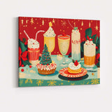 Festive Christmas Drinks Dessert Table Holiday Cocktail Illustration Canvas Wall Art Print Decor Picture Ready to Hang