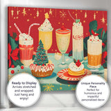 Festive Christmas Drinks Dessert Table Holiday Cocktail Illustration Canvas Wall Art Print Decor Picture Ready to Hang
