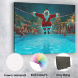 Funny Santa Pool Jump Christmas Party Humorous Illustration Canvas Wall Art Print Decor Picture Ready to Hang