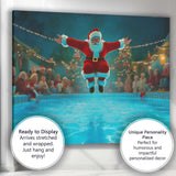 Funny Santa Pool Jump Christmas Party Humorous Illustration Canvas Wall Art Print Decor Picture Ready to Hang