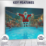 Funny Santa Pool Jump Christmas Party Humorous Illustration Canvas Wall Art Print Decor Picture Ready to Hang