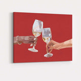 Christmas Wine Glass Toast Celebration Minimalist Illustration Canvas Wall Art Print Decor Picture Ready to Hang