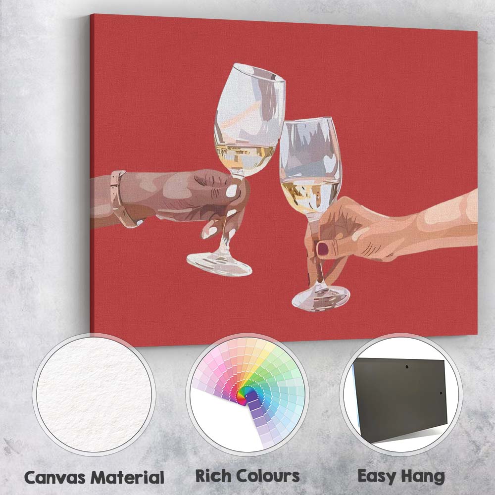 Christmas Wine Glass Toast Celebration Minimalist Illustration Canvas Wall Art Print Decor Picture Ready to Hang