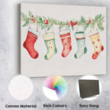 Watercolour Christmas Stockings Holly Garland Festive Illustration Canvas Wall Art Print Decor Picture Ready to Hang