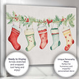 Watercolour Christmas Stockings Holly Garland Festive Illustration Canvas Wall Art Print Decor Picture Ready to Hang