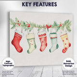 Watercolour Christmas Stockings Holly Garland Festive Illustration Canvas Wall Art Print Decor Picture Ready to Hang