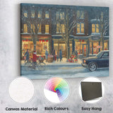 Cosy Snowy Christmas High Street Evening Winter Village Canvas Wall Art Print Decor Picture Ready to Hang