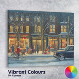 Cosy Snowy Christmas High Street Evening Winter Village Canvas Wall Art Print Decor Picture Ready to Hang
