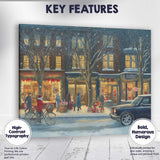 Cosy Snowy Christmas High Street Evening Winter Village Canvas Wall Art Print Decor Picture Ready to Hang
