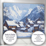 Snow Covered Alpine Village Mountain Winter Landscape Canvas Wall Art Print Decor Picture Ready to Hang