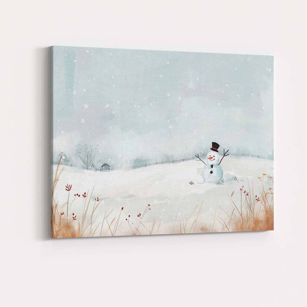 Minimalist Winter Snowman Watercolour Landscape Canvas Wall Art Print Decor Picture Ready to Hang