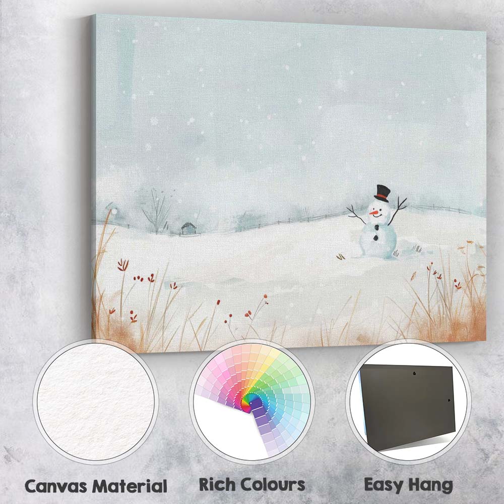 Minimalist Winter Snowman Watercolour Landscape Canvas Wall Art Print Decor Picture Ready to Hang