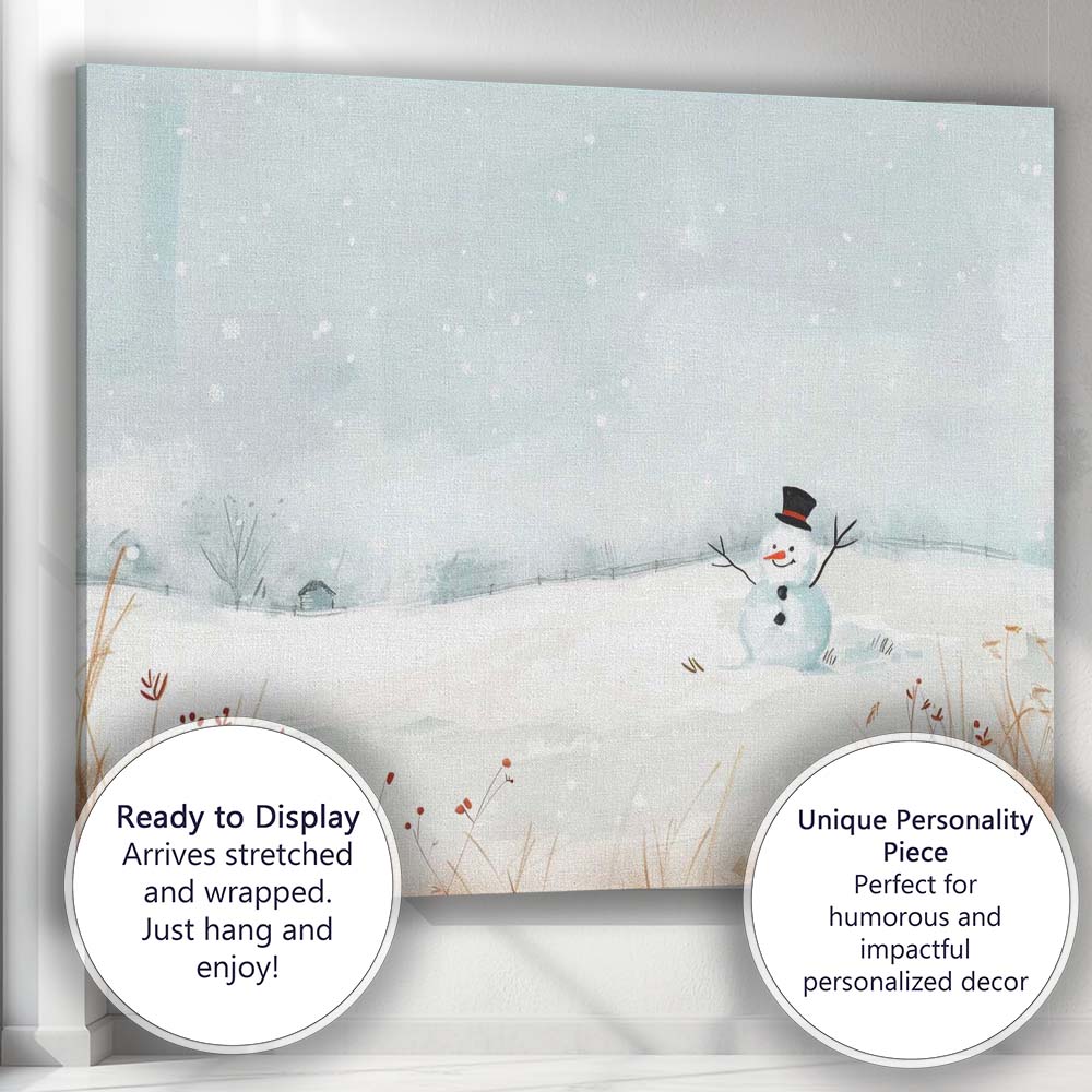 Minimalist Winter Snowman Watercolour Landscape Canvas Wall Art Print Decor Picture Ready to Hang