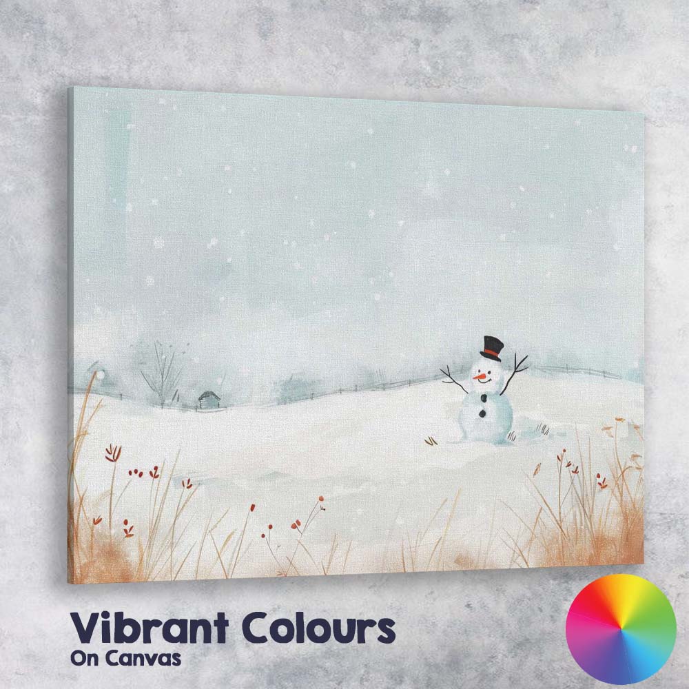 Minimalist Winter Snowman Watercolour Landscape Canvas Wall Art Print Decor Picture Ready to Hang