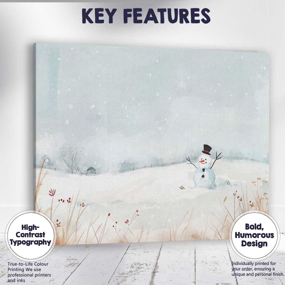 Minimalist Winter Snowman Watercolour Landscape Canvas Wall Art Print Decor Picture Ready to Hang
