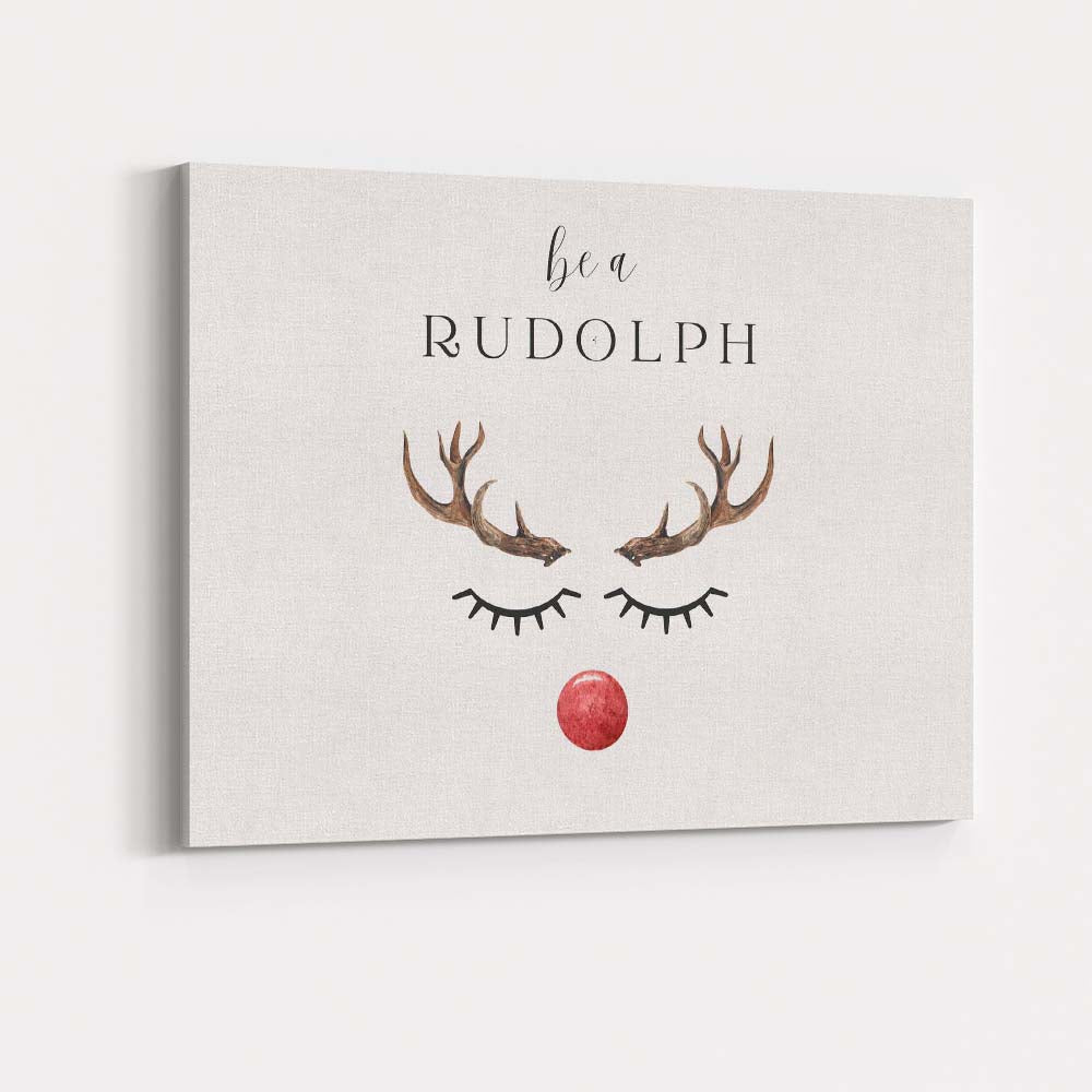 Minimalist Rudolph Reindeer Face Christmas Typography Canvas Wall Art Print Decor Picture Ready to Hang