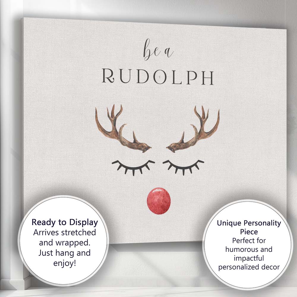 Minimalist Rudolph Reindeer Face Christmas Typography Canvas Wall Art Print Decor Picture Ready to Hang