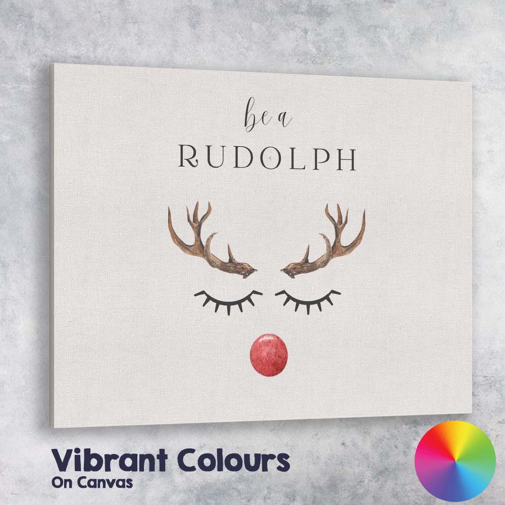 Minimalist Rudolph Reindeer Face Christmas Typography Canvas Wall Art Print Decor Picture Ready to Hang
