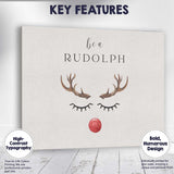 Minimalist Rudolph Reindeer Face Christmas Typography Canvas Wall Art Print Decor Picture Ready to Hang
