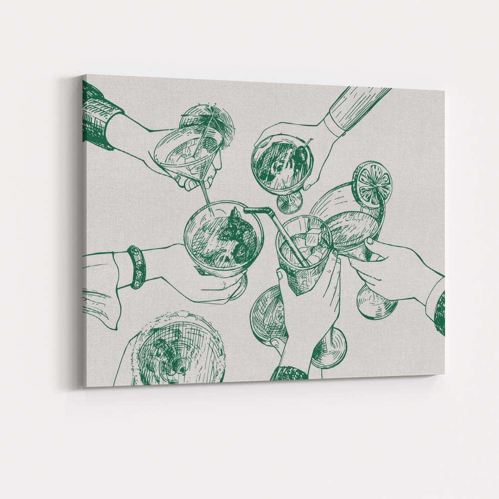 Minimalist Cocktail Cheers Line Art Christmas Drinks Illustration Canvas Wall Art Print Decor Picture Ready to Hang