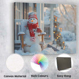 Cosy Winter Snowman With Hot Drink Christmas Porch Scene Canvas Wall Art Print Decor Picture Ready to Hang