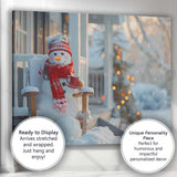 Cosy Winter Snowman With Hot Drink Christmas Porch Scene Canvas Wall Art Print Decor Picture Ready to Hang