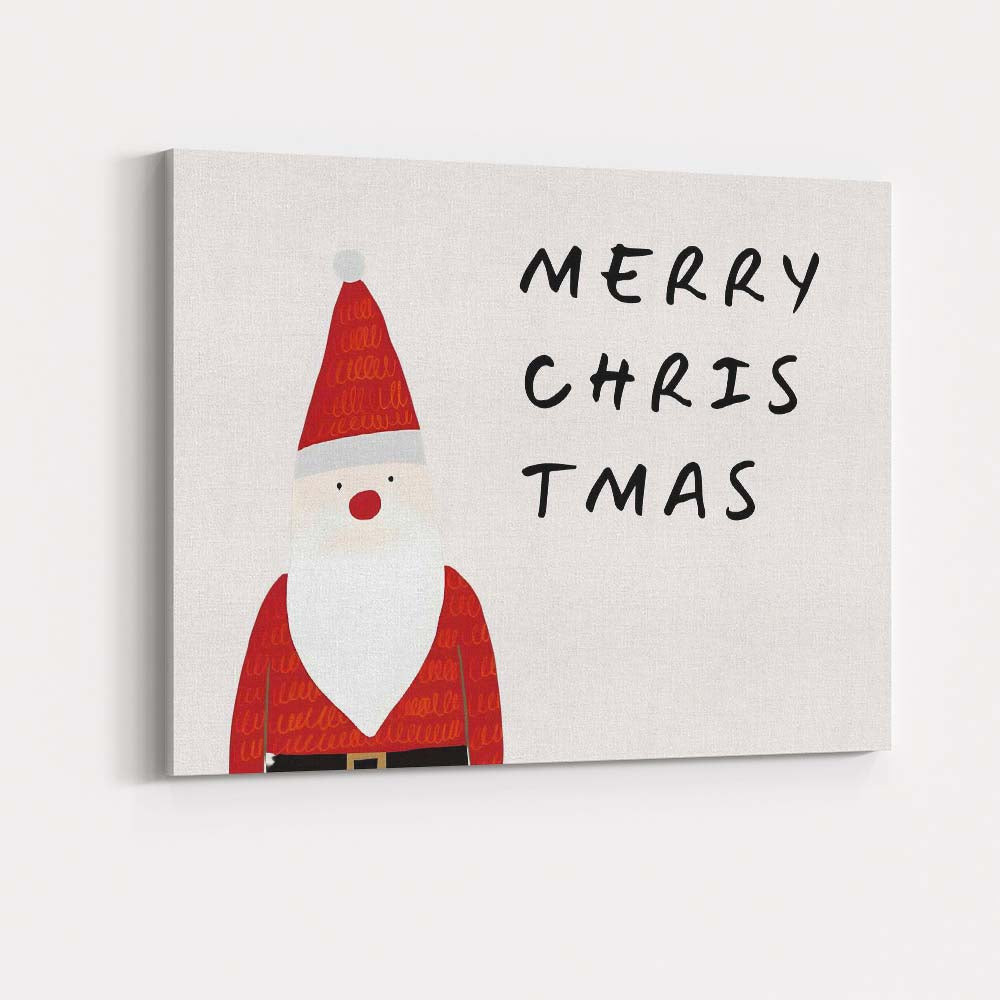 Minimalist Merry Christmas Santa Festive Typography Illustration Canvas Wall Art Print Decor Picture Ready to Hang