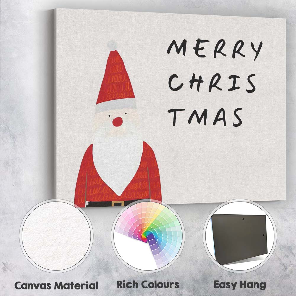 Minimalist Merry Christmas Santa Festive Typography Illustration Canvas Wall Art Print Decor Picture Ready to Hang