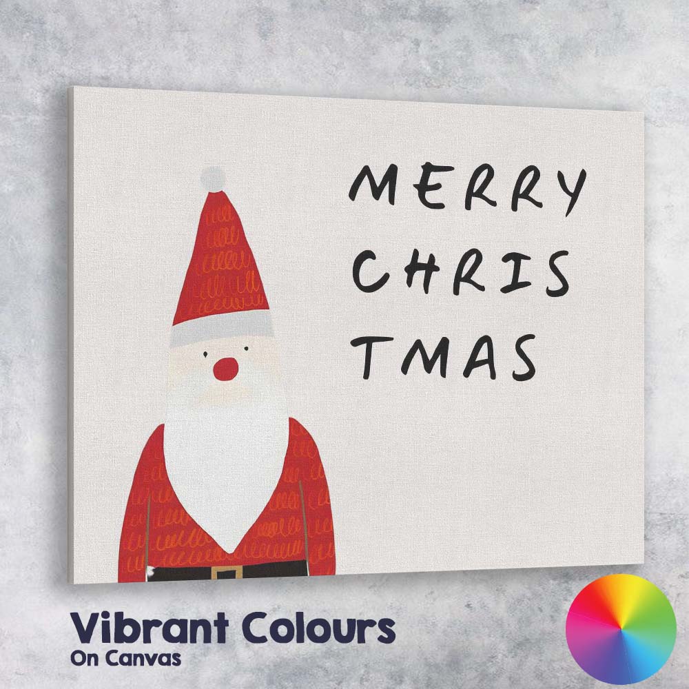 Minimalist Merry Christmas Santa Festive Typography Illustration Canvas Wall Art Print Decor Picture Ready to Hang