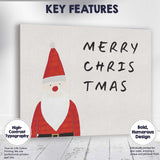 Minimalist Merry Christmas Santa Festive Typography Illustration Canvas Wall Art Print Decor Picture Ready to Hang